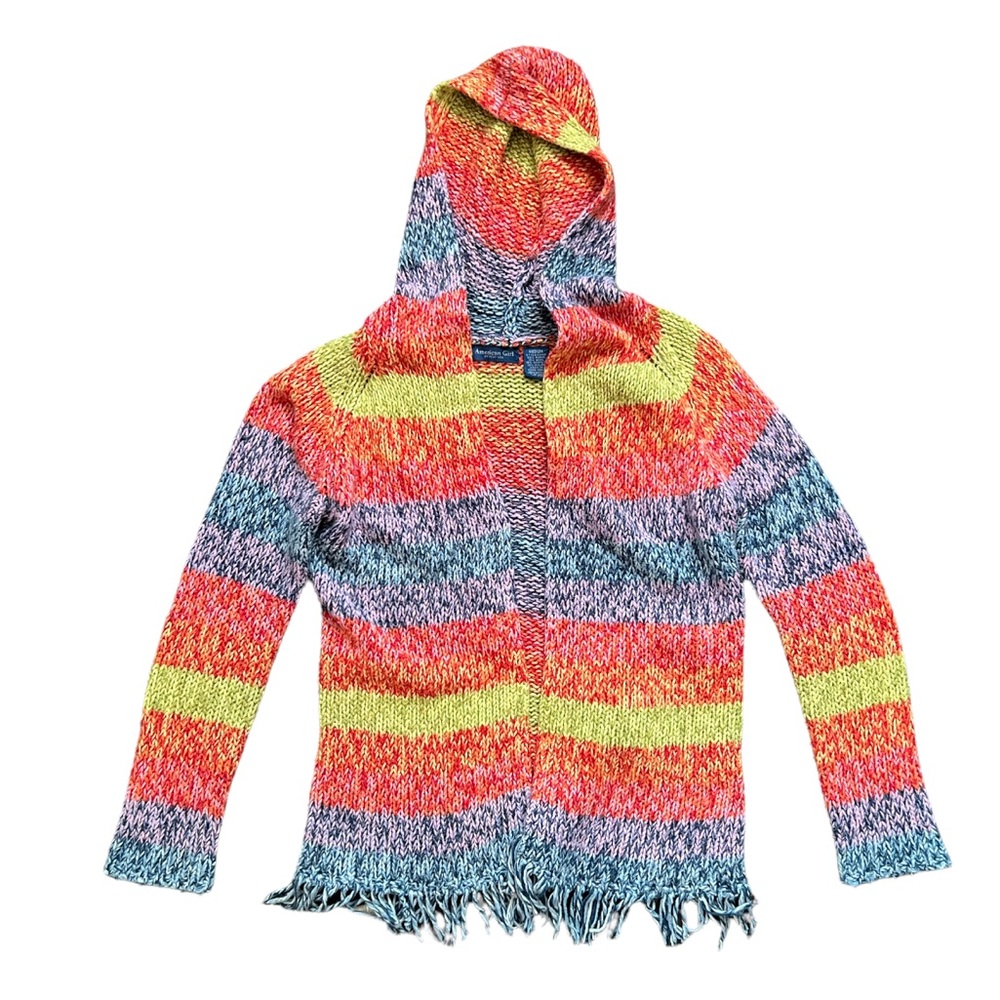 american girl by next era vintage colorful rainbow knit cardigan with hood